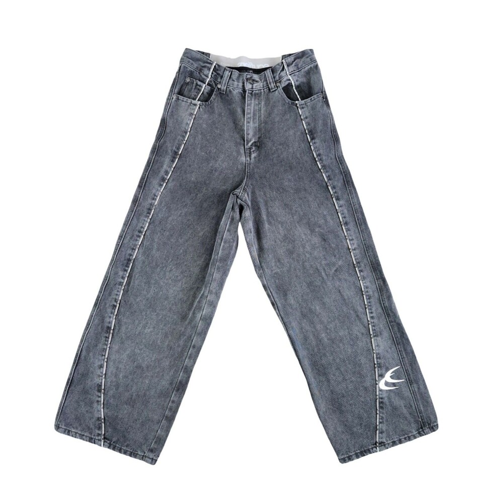 Scuffers Men/Women Baggy Jeans Grey Wide Leg Piping Logo Streetwear EUR 32